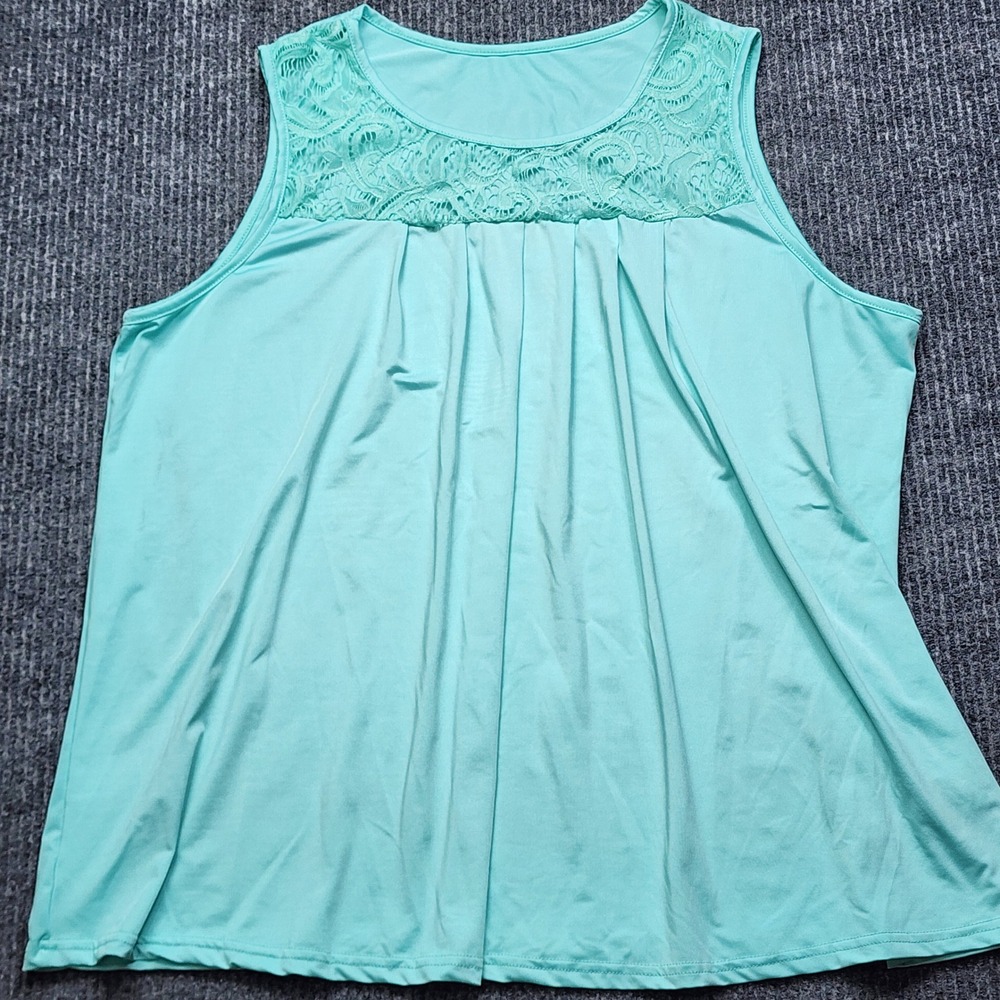 SHEIN Curve Mint Green Lace Yoke Pleated Tank Top Plus Size 2XL Sleeveless